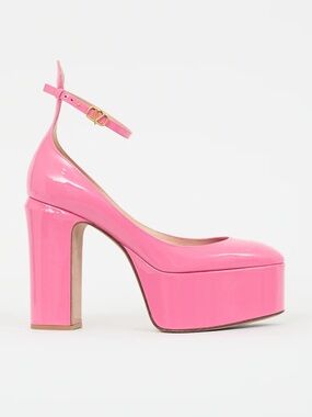 Valentino Tan-Go VLogo Pink Patent Leather Platform Block Heel Pumps